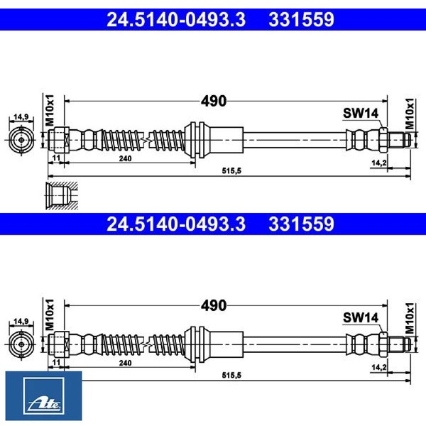2X Bremsschlauch ATE 24.5140-0493.3 2 BremsschläUche Rechts Links Vorne-image