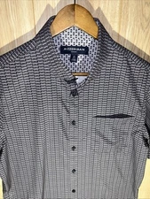 Mizzen Main Men’s Medium Button Up Blue Leeward Bus All Over Print Stretch