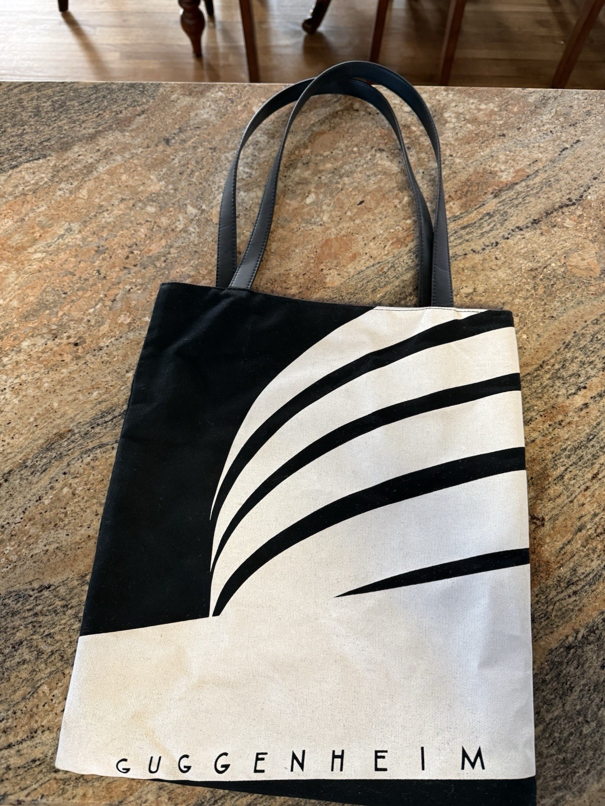 Guggenheim Art. Museum Black Tote Bag with Faux Leather Straps