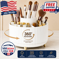 360  Rotating Makeup Organizer Cosmetic Storage Holder with Brush Compartments