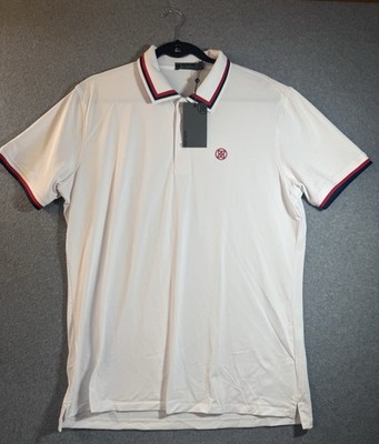 G/FORE White Polo Shirt with Red and Blue Trim, Size M NWT