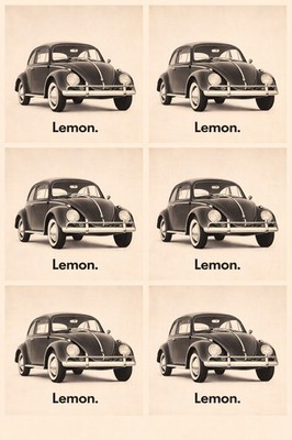 Volkswagen Beetle ポスター 🚗 Iconic VW Beetle 'Lemon' Ad Poster - 1960s Retro Decor 24x36