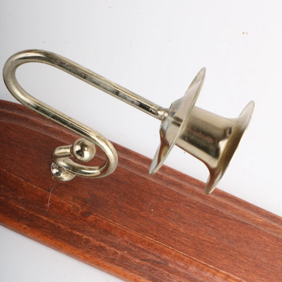 Wall Sconce Candle Holder Votive Cup Brown Wood Brass - Image 3 of 4