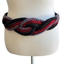 Vintage 80s LEATHER SHOP Braided Rope Cord Belt Adjustable One Size Fits Most