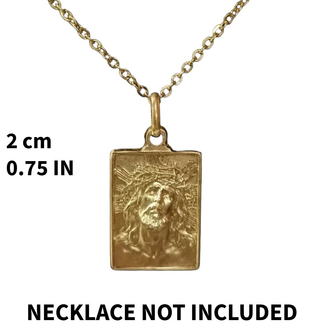 Solid 10k Gold Jesus Christ Ecce Homo Rectangle Pendant 2 cm Made