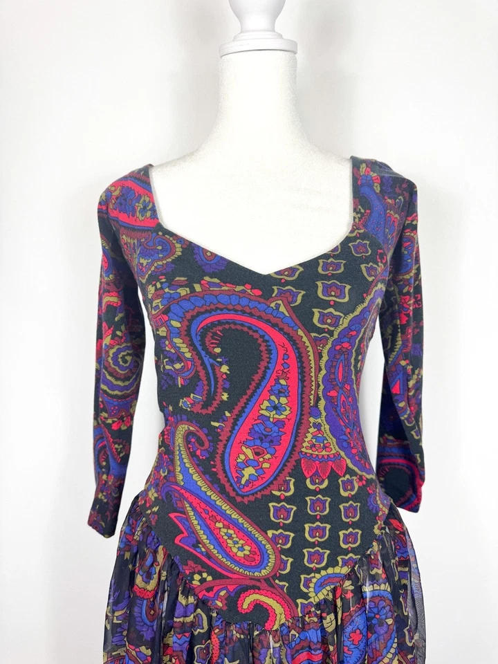 Vestido Betsey Johnson Punk Label Paisley Cintura Caída Años 80 Foto 3 de 4