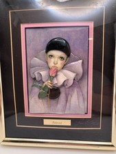 Mira Fujita 3d Offset Lithograph Sad Pierrot Rose Aranaz Signed Framed