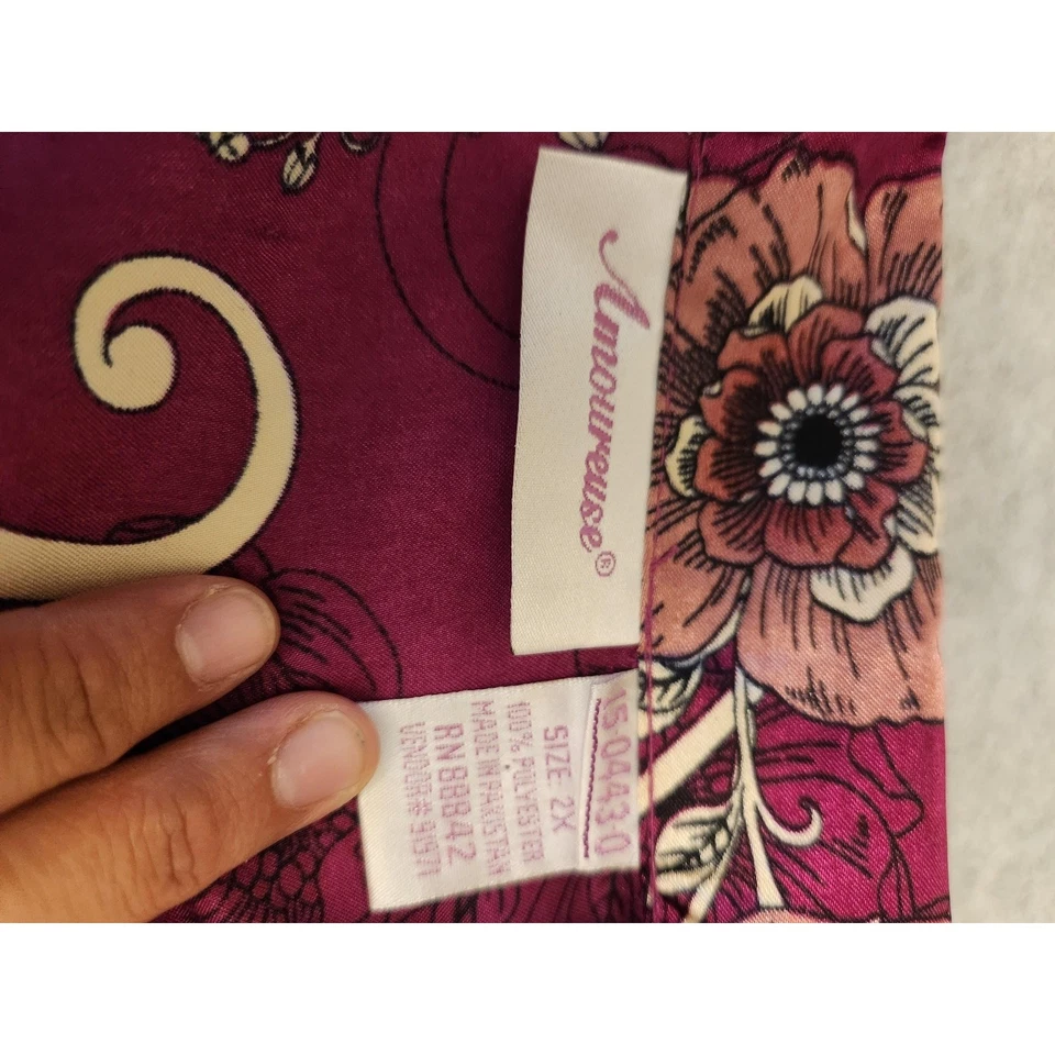 Camisa de dormir Amoureuse para mujer 2X camisón delantero satinado floral borgoña Foto 2 de 4