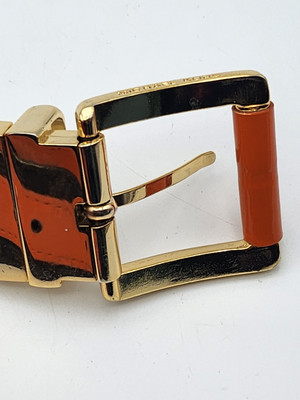 Michael Kors Orange Leather Reversible Belt with Yellow Reverse Michael Kors Reversible Belt Orange & Gold Leather Gold  main image 2