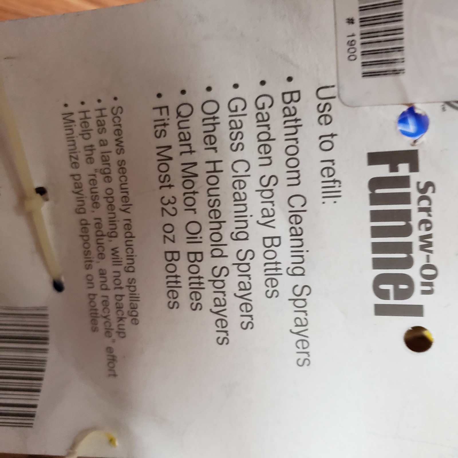 Screw On Funnel Easy Refill Threaded Funnel, Fits 32 oz Bottles/Quart Motor Oil 