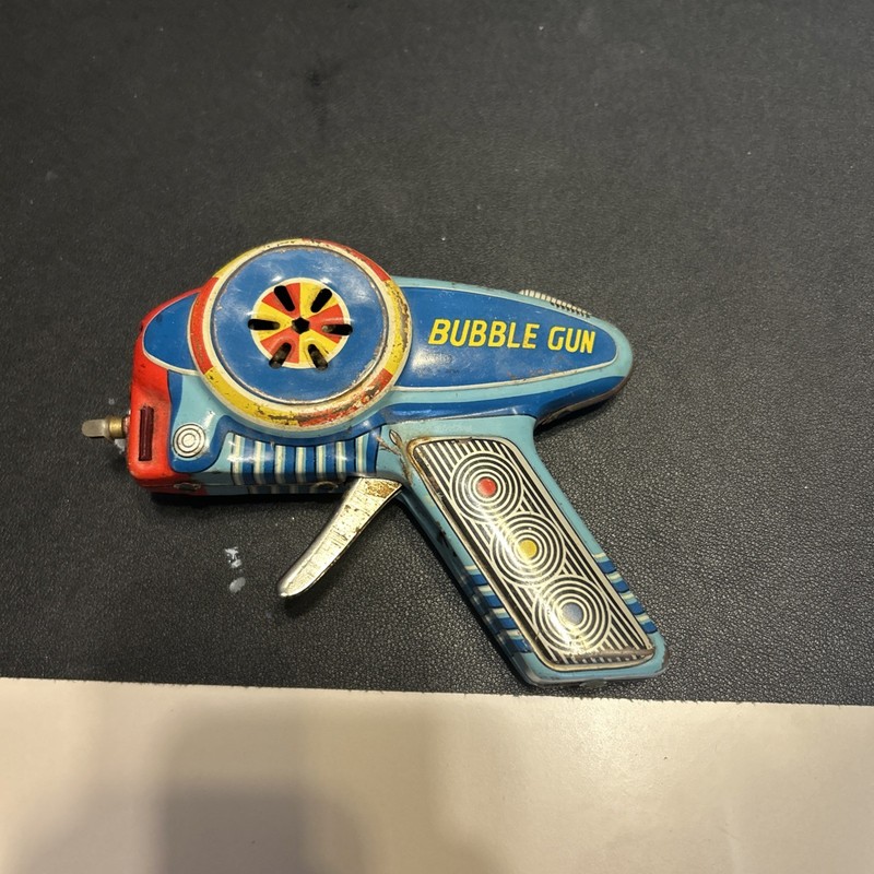 Tin Toy Space Gun Bubble Gun Lithograph Friction Working