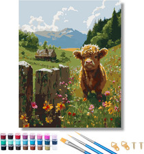 Paint by Numbers Kit for Adults, Highland Cow, DIY Art Kit with Acrylic Paints,