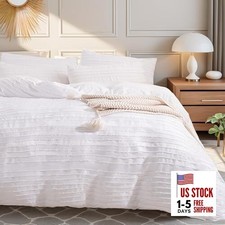 Duvet Cover Queen Size 3 Pieces Boho Tufted Duvet Cover Queen 90"x90" White