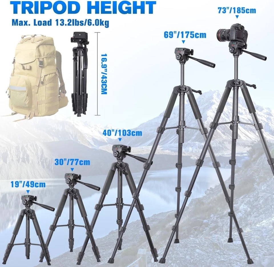 Portable 74" Tripod with Fluid Head for DSLR and Smartphone - Includes Remote - Image 4 of 4