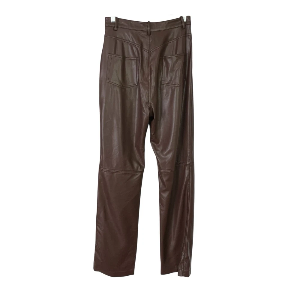 House of CB Inaya Faux Leather Pants Womens M Chocolate Straight Leg High Rise - Image 3 of 4