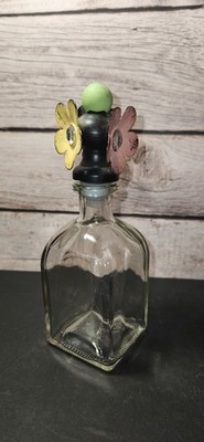 Metal Flower Stopper And Glass Bottle. Very Unique And Pretty.  Great Condition