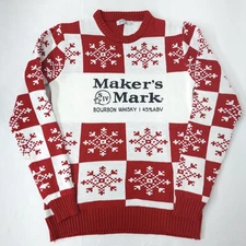 Maker’s Mark Ugly Christmas Sweater M Red White Snowflake Bourbon Whiskey Knit