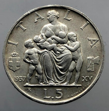 5 LIRE FAMIGLIA 1937   PERIZIA NIP SPL Vittorio Emanuele III