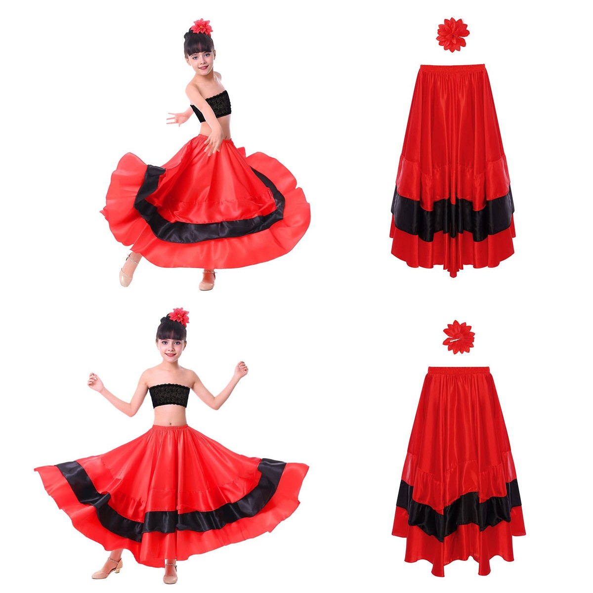Niños Niñas Faldas Carnaval Falda Temática Fiesta Disfraz Practica Flamenco Encaje