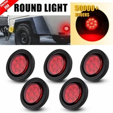 5pcs 2 inch Red 9 LED Side Marker Clearance Light Round for Truck Trailer 12V