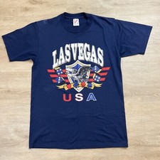 Vintage Las Vegas Graphic Navy Tshirt Made In USA Mens Size Medium