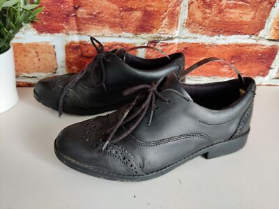 GIRLS CLARKS UK EU 36 BLACK LEATHER LACE UP