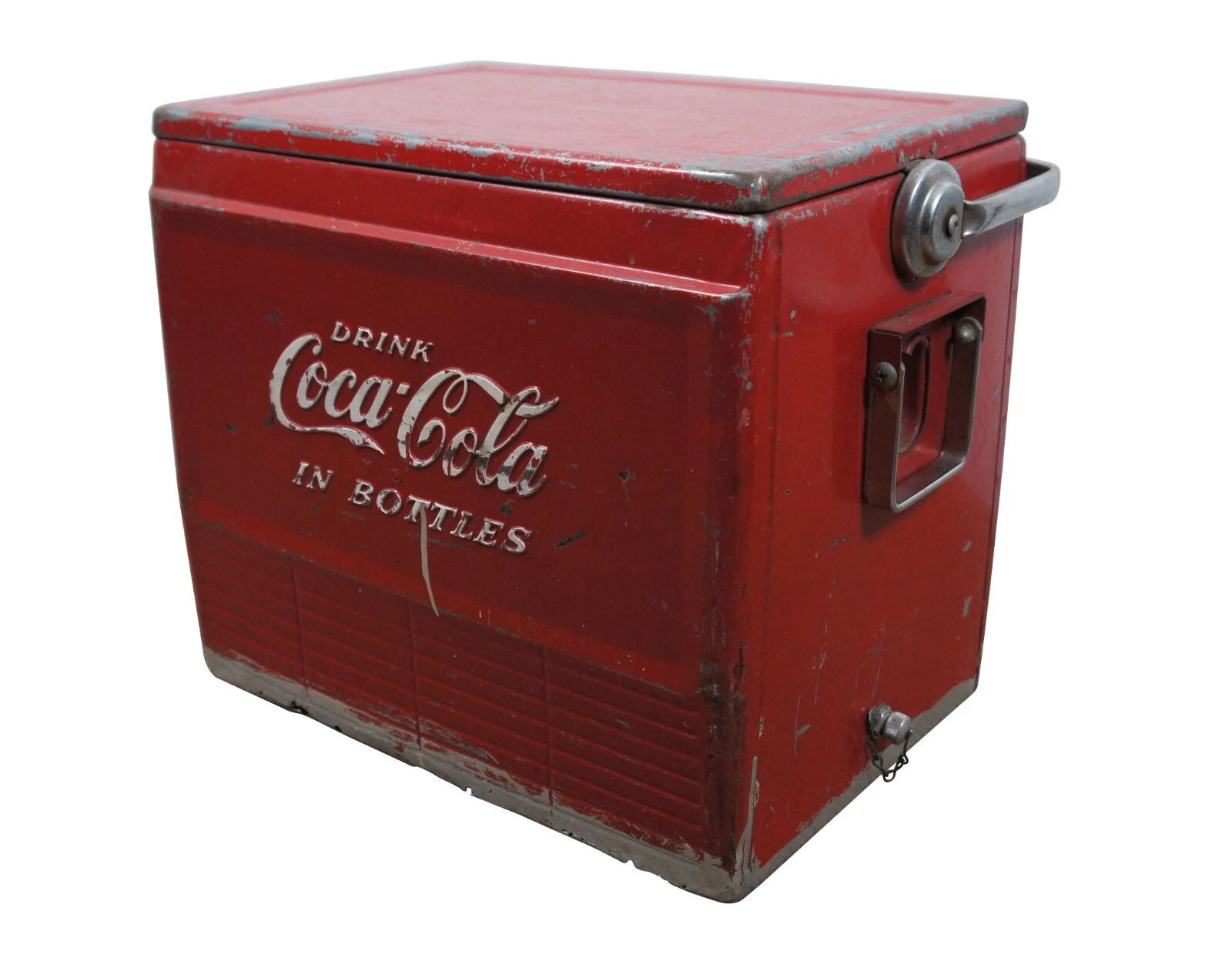 Mid Century Red Metal Coca Cola in Bottles Beverage Cooler w Tray 20"