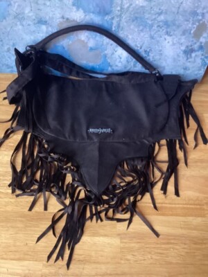 Kreepsville 666 Bat Wing Fringe Large Shoulder Bag Purse Black Faux Suede Gothic