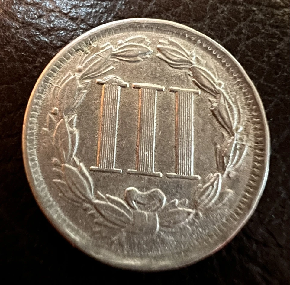 1866 3c Nickel Rev Die Clash Cud Error Civil War Era, MS AU+++ - Image 4 of 4