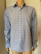 Yves Saint Laurent Blue Check White Mens Shirt Large L Long Sleeve 23" YSL