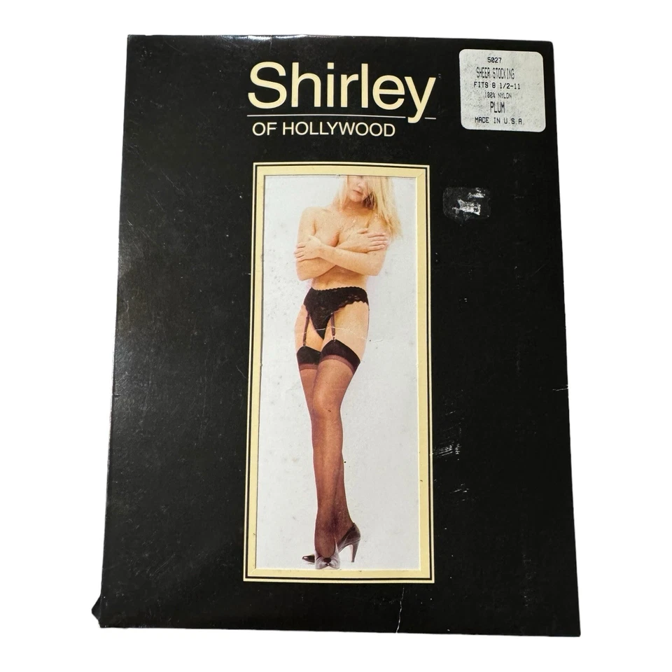 Vintage Shirley of Hollywood PLUM Top Thigh Hi Nylon Stockings Fits 8.5-11 NEW - Image 2 of 4