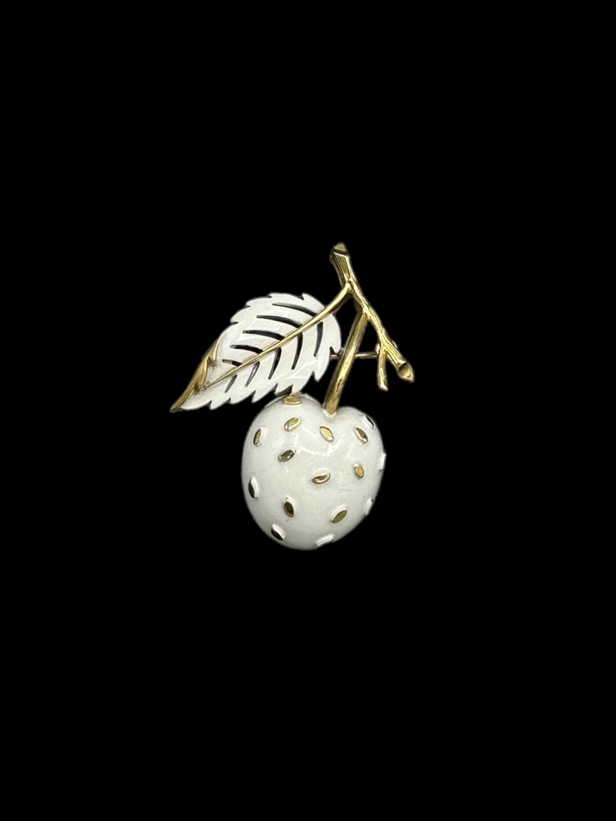 TRIFARI Cherry Berry Fruit Brooch Rare White Enamel Collector Pin
