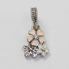 New Authentic Pandora Charm Poetic Blooms Flowers Pendant 791824ENMX W Suede Pou