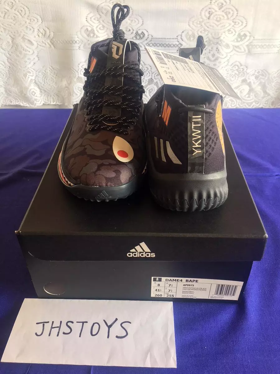 BAPE x Adidas Dame 4 Black Camo AP9975 US 8 Japan EMS