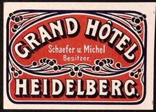 Grand Hotel Heidelburg  Baden-Württemberg Germany Vintage Luggage Label