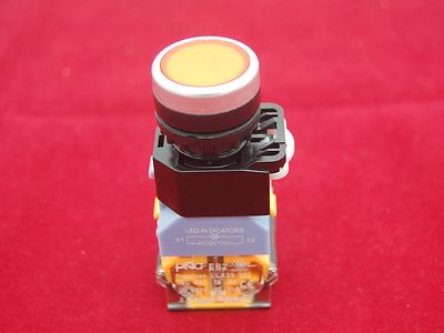 1PC 22MM Yellow Latching LED Illuminated pushbutton with flush push Plastic 220V