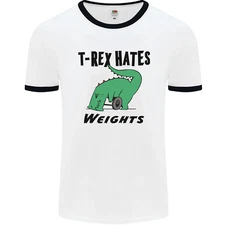 T-Rex Hates Weights Funny Gym Workout Mens Ringer T-Shirt
