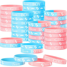 60 Pieces Gender Reveal Bracelets, Team Boy Silicone Wristbands Team Girl Gender