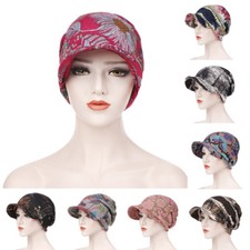 Fashion Women Visor Beanie Cotton Printed Warm Hat Cap Headscarf Chemo Wrap Hat
