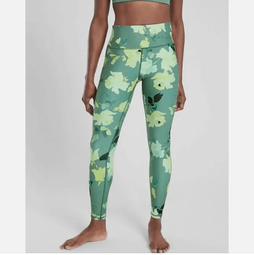 Athleta Painted Flower Elation 7/8 Tight in Powervita Juniper Green Size XXS