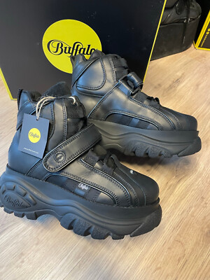 Buffalo 1348-14 calf leather black schwarz -Grössen 36 bis 46  PLATEAUSCHUHE