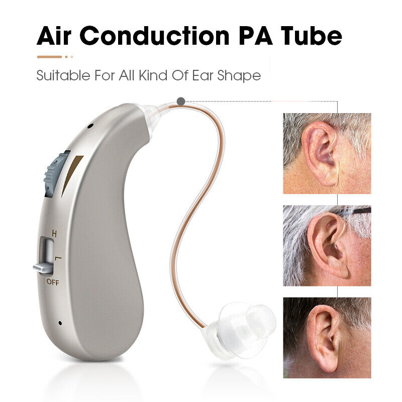Digital rechargeable hearing aids with adjustable sound behind the