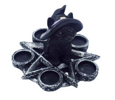 Witches Cat Incense Holder Pentagram & Black Cat Holds 5