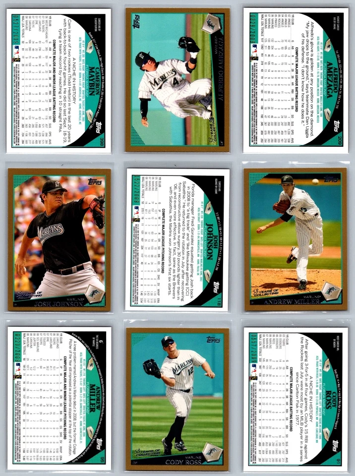 Florida Marlins Topps Gold Serial Numbered #/2009 Baseball Card Lot (19) NM - Image 3 of 4