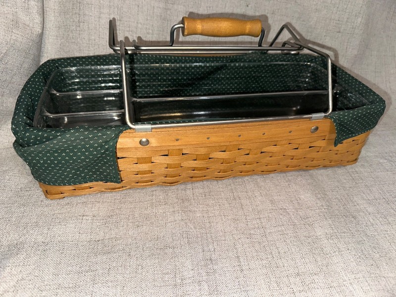 Longaberger Household Caddy Basket with Metal Handles Plastic Protector Liner