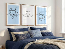 Bedroom Wall Art Good Night Sleep Tight Set of 3 Prints Wall Decor A3/A4 Poster