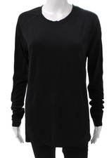 Athleta Women Black Nylon Crew Neck Long Sleeve Basic T-Shirt Size L