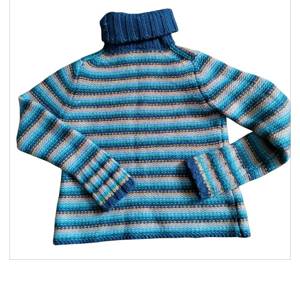Suéter De Colección 2001 Gap Mezcla de Lana Azul Rayas Grueso Tejido Cuello Alto Y2K Para Mujer L Foto 2 de 4