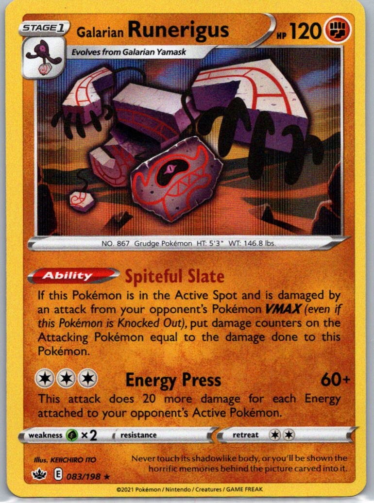 Pokemon TCG Galarian Runerigus 83/198 Chilling Reign Rev Holo NM