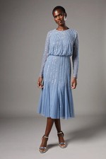 Coast Dusty Blue Midi Dress Womens Party Dresses
